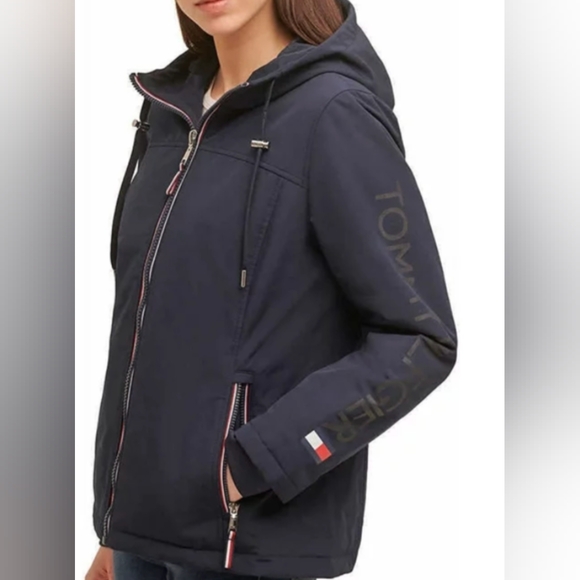 Tommy Hilfiger Heavyweight Softshell Navy Hooded Jacket SizeL Pre-owned Like New - Picture 1 of 6